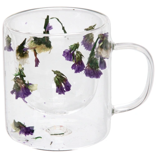 Кружка стеклянная с двойными стенками 250мл "Хай-Тек" цветки