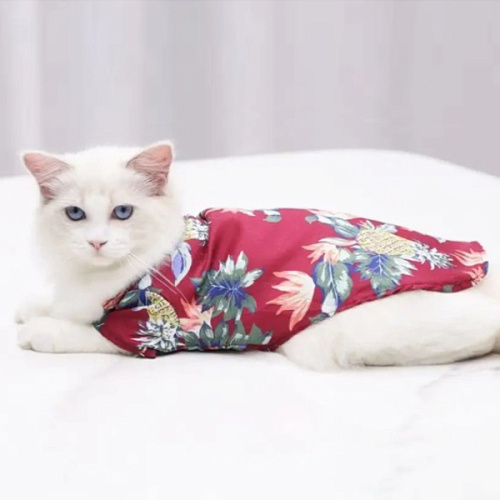 Рубашка для собак и кошек малых и средних пород СТИЛЬНЫЙ БРО, цвет красный, принт ананасы с цветами, размер M_7