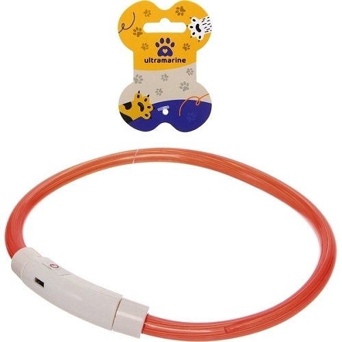 Ошейник неоновый для собак средних пород Защита Бро, цвет красный, зарядка от USB, шнур в комплекте, размер M - d 50см (пакет с подвесом)_3