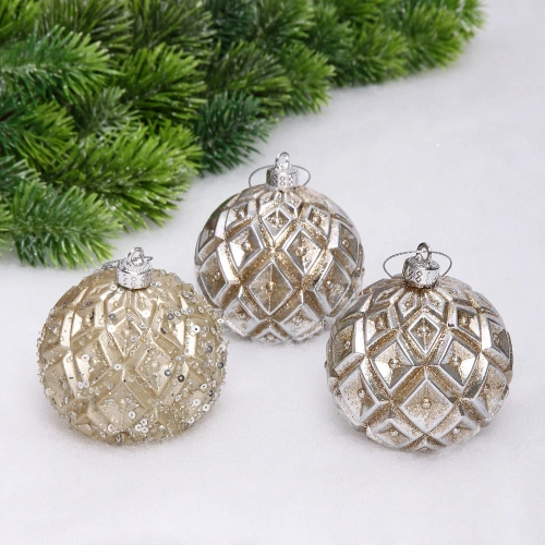 Новогодние шары VERSAILLES "Калипсо" 8 см (набор 3 шт), Шампань