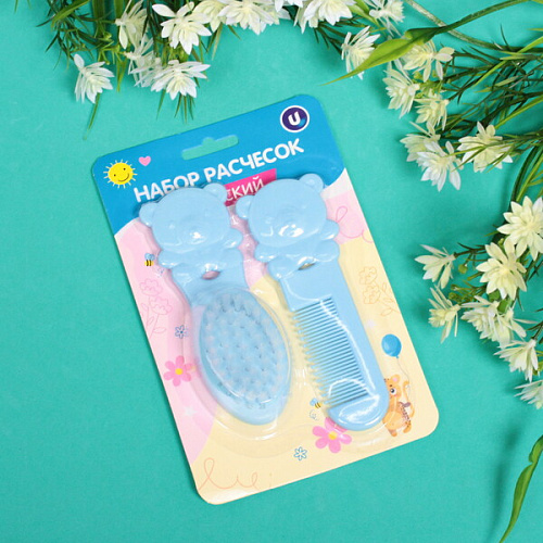 Набор детских расчёсок 2 шт Baby magic, цвет голубой, (блистер ультрамарин)_3