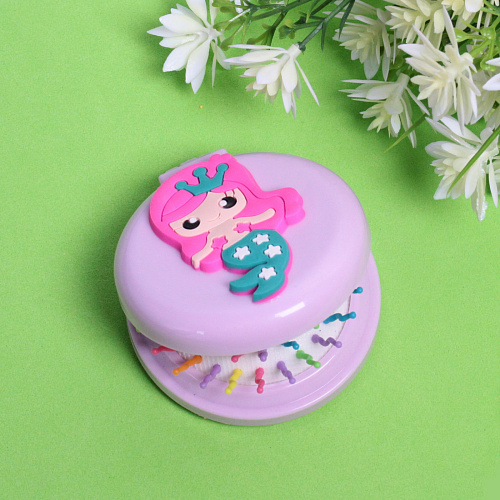 Расческа массажная складная Barbariska с зеркалом, русалочка, цвет фиолетовый, d-7см_3