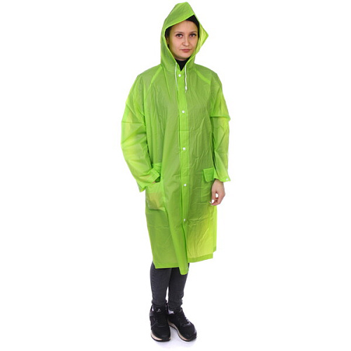 Дождевик-плащ 140 Мкрн 110см Урал с капюшоном и завязками, на кнопках, зеленый ДоброСад_13