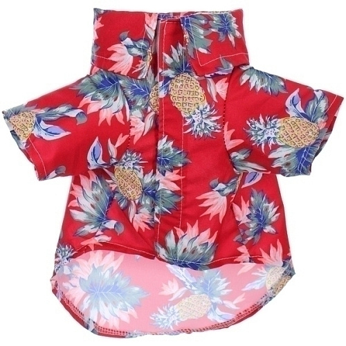 Рубашка для собак и кошек малых и средних пород СТИЛЬНЫЙ БРО, цвет красный, принт ананасы с цветами, размер S_4
