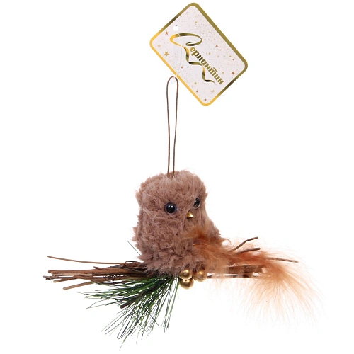 Подвеска Птичка на веточке 11 см (в ассортименте), Шампань_5