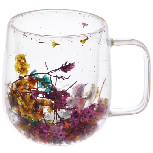 Кружка стеклянная с двойными стенками 250мл "Хай-Тек" с цветами