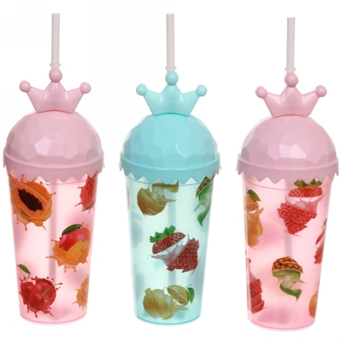 Стакан пластиковый 400мл "Экзотические фрукты" с трубочкой