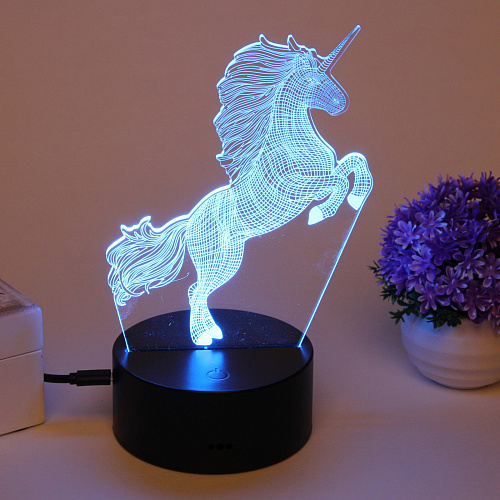 Светильник ночник 3D-Волшебный Единорог на пластиковой подставке, с включателем USB_9
