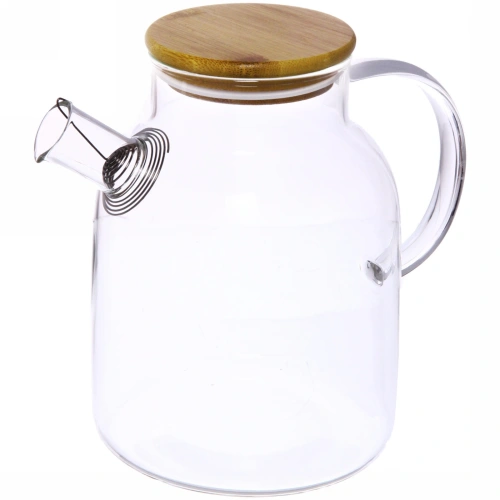 Чайник заварочный стеклянный 1500мл "Хай-Тек" с бамбуковой крышкой