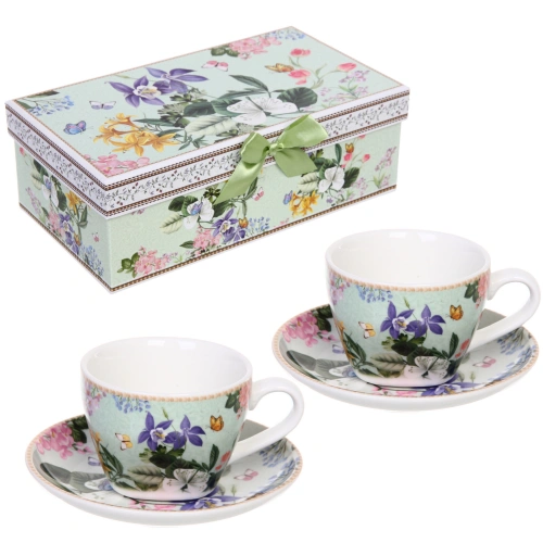 Чайный набор 4 предмета "Цветочная фантазия" (2 кружи 130мл+2 блюдца) 