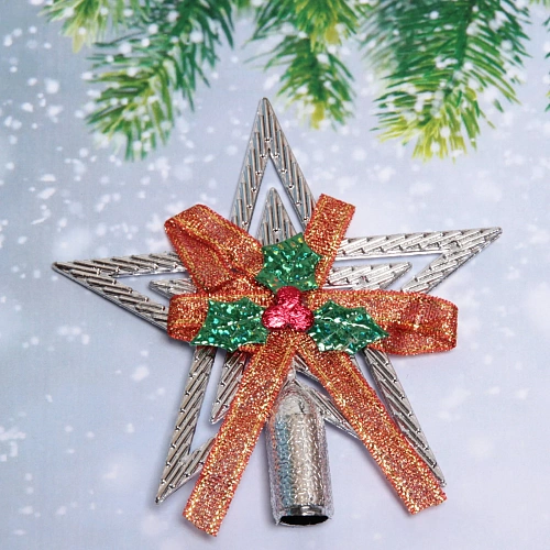 Звезда на ёлку Классика с бантом 9,5 см, Серебро_2