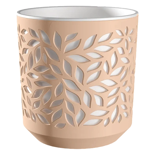 Кашпо для цветов пластиковое 1,25л d-16,2см "Leaves" Пудра/Белый 