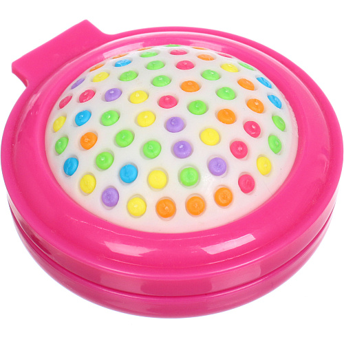 Расческа массажная детская складная Barbariska, с зеркалом, цветочек - улыбашка, разноцветные зубчики, цвет ярко - розовый, d-7см_6