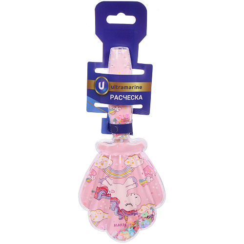 Расческа массажная детская ФРАТТИ БУМ, единорожек  Лакки, форма ракушка, 206,5см (блистер Ультрамарин)_4