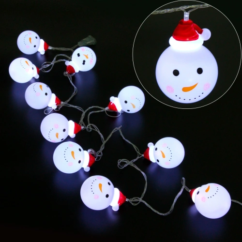 Гирлянда для дома "Снеговик" 2м 10 ламп LED 4,8*6,3 см прозр.пров.,1 реж, IP-20, Белый (возможность соединения)