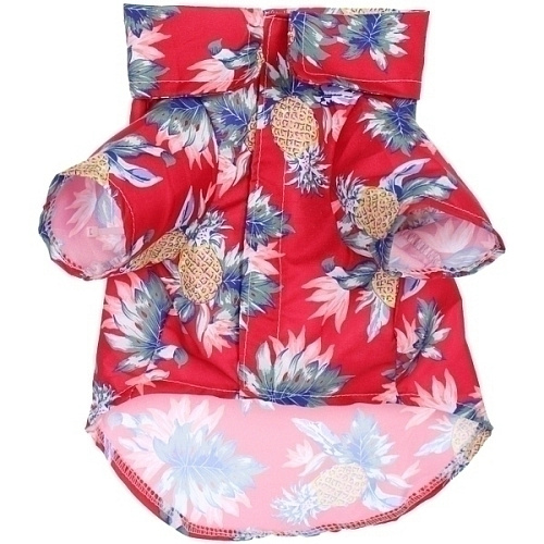 Рубашка для собак и кошек малых и средних пород СТИЛЬНЫЙ БРО, цвет красный, принт ананасы с цветами, размер S_5
