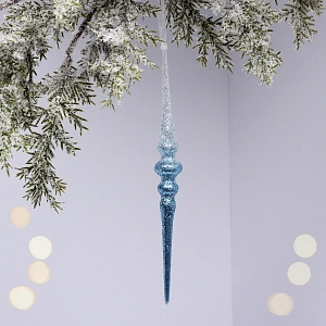 Подвеска "Искристая сосулька" 12 см, Белый/Голубой