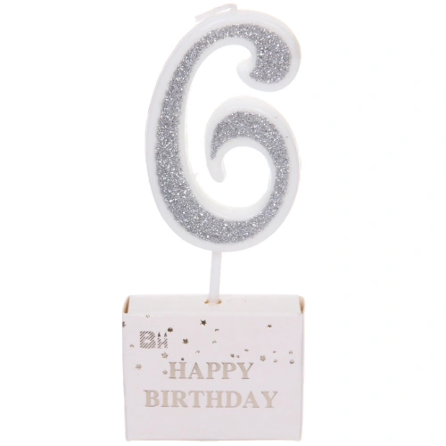 Свеча для торта Цифра Иллюзия "6" 9,5 см, серебро