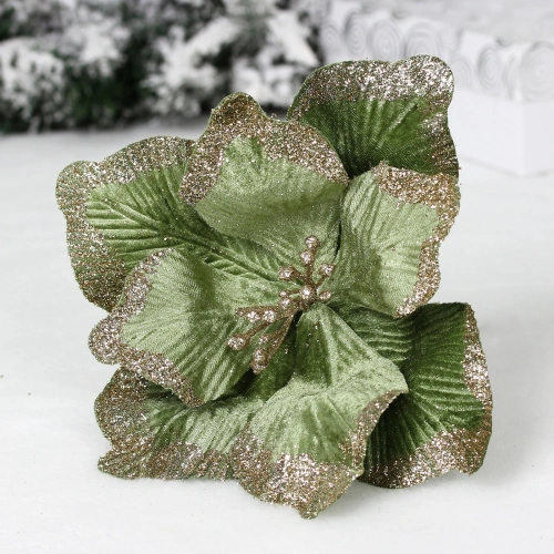 Украшение новогоднее "Пуансеттия - Волшебный день" 23 см, Нежный зеленый