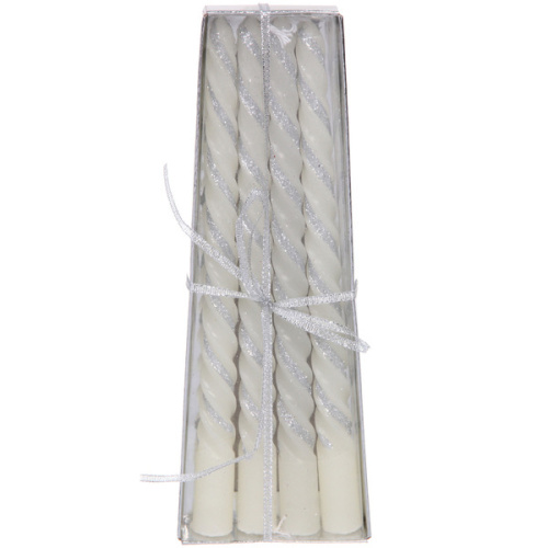 Свеча "Праздник" (набор 4 шт) 20 см, Белый/Серебро