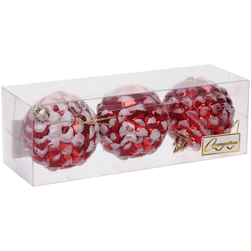 Ёлочные игрушки Шишки нарядные 6 см (набор 3 шт), красныйбелый_6