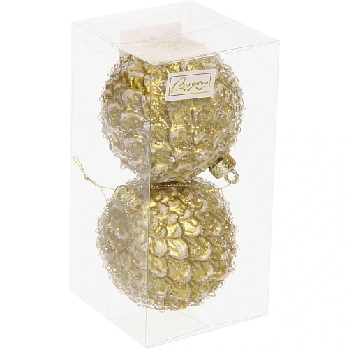 Ёлочные игрушки VERSAILLES Еловый шар 8 см (набор 2 шт), Золото_2