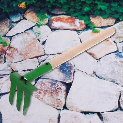 Грабли витые 3-х зубые, металлические с деревянной ручкой_3