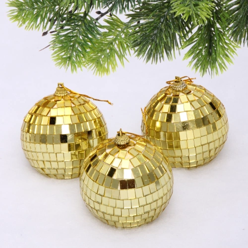 Новогодние шары 8 см (набор 3 шт) "Shining Disco", Золото