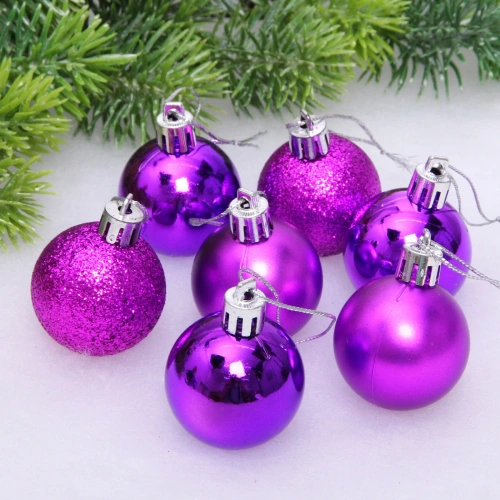 Новогодние шары 4 см (набор 24 шт) "Микс фактур", фиолетовый