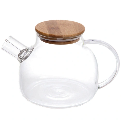 Чайник заварочный стеклянный 1л "Хай-Тек" с бамбуковой крышкой