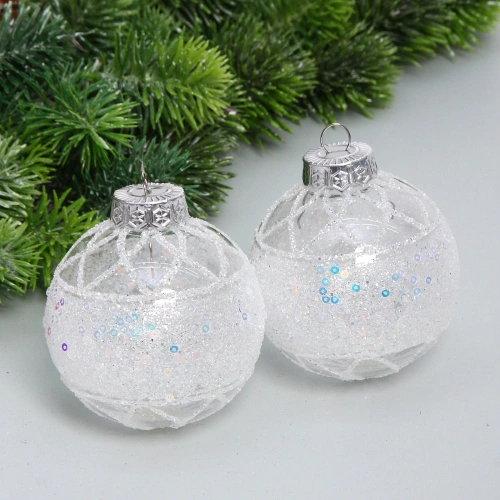 Набор шаров "Лазурная дымка " 8 см (в наборе 2 шт), Белый