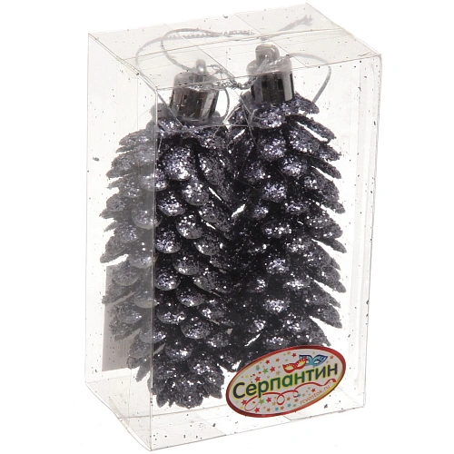 Ёлочные игрушки Шишки блестящие 9 см (набор 2 шт), графит_3