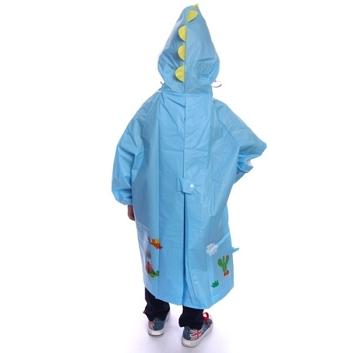 Дождевик-плащ детский Рокки-Динозаврик с капюшоном, рукава на резинке, цвет голубой, размер M(6446см) ДоброСад_16