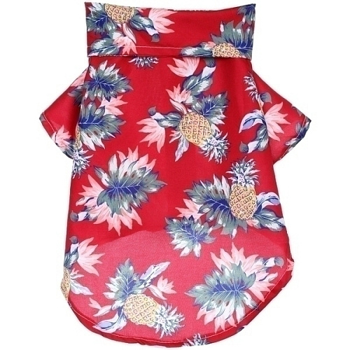 Рубашка для собак и кошек малых и средних пород СТИЛЬНЫЙ БРО, цвет красный, принт ананасы с цветами, размер S_6