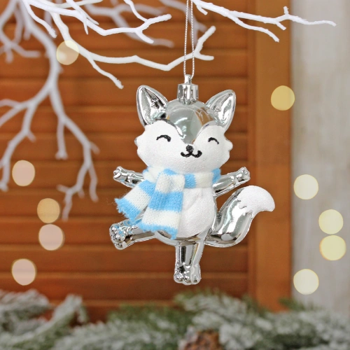 Ёлочная игрушка "Весёлый лисёнок" 8.8*5.5*13.5 см, Серебро