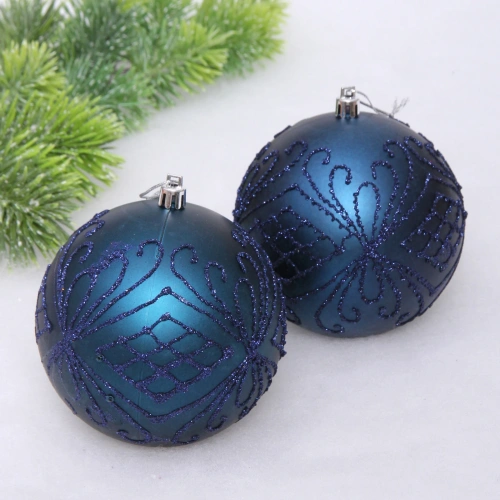 Новогодние шары 10 см (набор 2 шт) "Загадочная мечта", сапфир