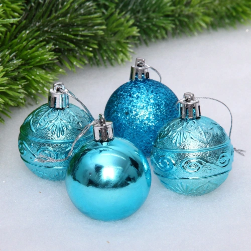 Новогодние шары 5 см (набор 4 шт) "Микс фактур", голубой