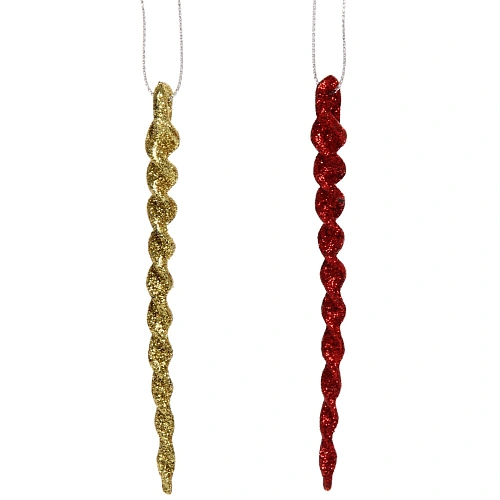 Подвески в блестках Ледяные сосульки 10 см (набор 2шт), красныйзолото_3