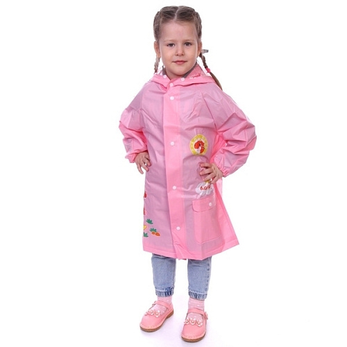 Дождевик-плащ детский Рокки-Динозаврик с капюшоном, рукава на резинке, цвет розовый, размер M(6446см) ДоброСад_13