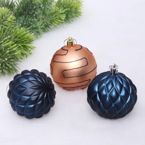 Новогодние шары 7см (набор 3шт) "Сказочная мечта", шампань/сапфир