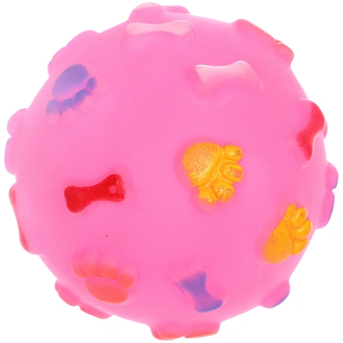 Игрушка - мячик для собак средних и мелких пород "БЕГИ ЛОВИ", цвет розовый, с пищалкой, d-7см (лейбл)