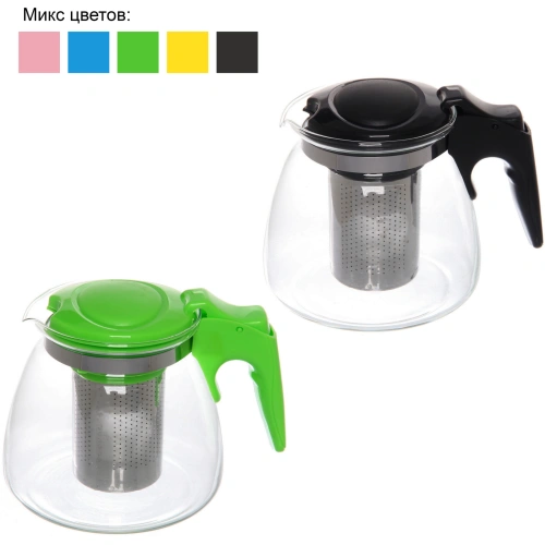 Чайник заварочный стеклянный 900мл "Ассорти", микс цветов
