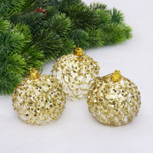 Новогодние шары VERSAILLES "Кефея" 8 см (набор 3 шт), Золото