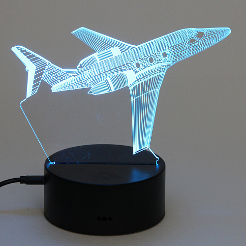 Светильник ночник 3D-Самолёт на пластиковой подставке, с включателем USB_10