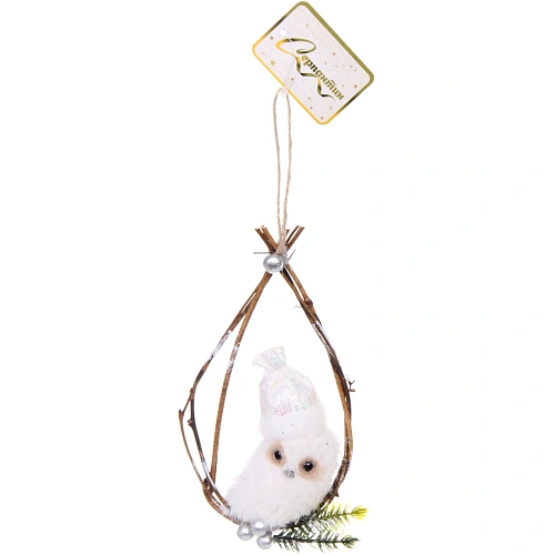 Подвеска Совушка в колпачке - На веточке 17 см (в ассортименте), Белый_4