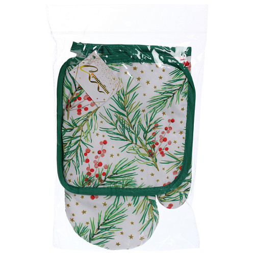 Прихватка в наборе с варежкой Зимняя ягода, 17,517,5 см и 2717 см_9