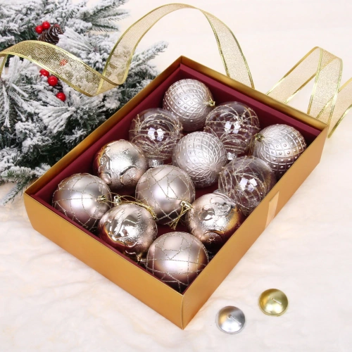 Новогодние шары "Зимняя нежность" 8 см (набор 12 шт), Шампань