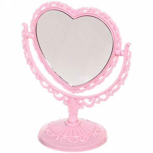 Зеркало настольное в пластиковой оправе "Версаль - Сердце", цвет розовый, двухстороннее, 21см
