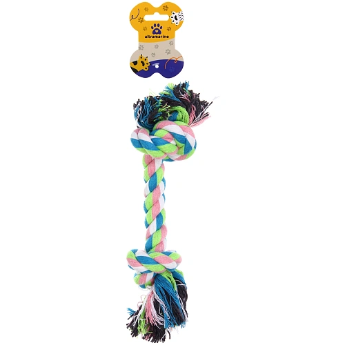 Игрушка - канат грейфер для собак мелких и средних пород "ПОИГРАЙКА", цвет белый/синий/розовый, 28см / 2,2см / 100гр