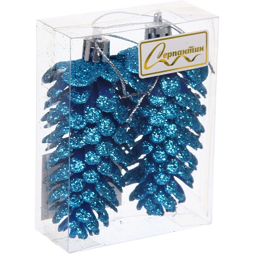 Ёлочные игрушки Таинственное очарование Шишки блестящие 9 см (набор 2 шт), голубой_3